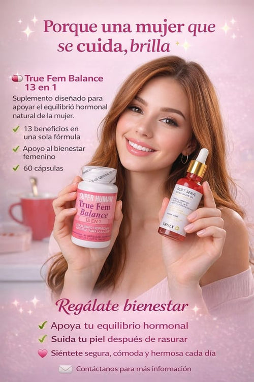 Combo Bienestar Femenino:  Suplemento Natural Que Regula El Equilibrio Hormonal De La Mujer con Aceite Truly Soft Sever + ENVÍO GRATIS 🚚