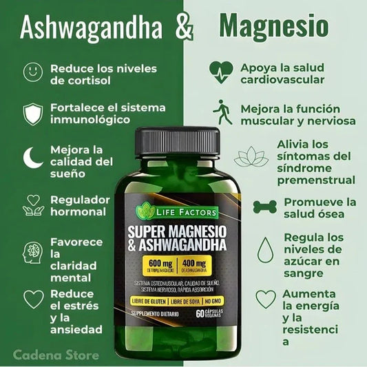 🏆 37 beneficios en 1 sola cápsula: Super Magnesio + Ashwagandha💊