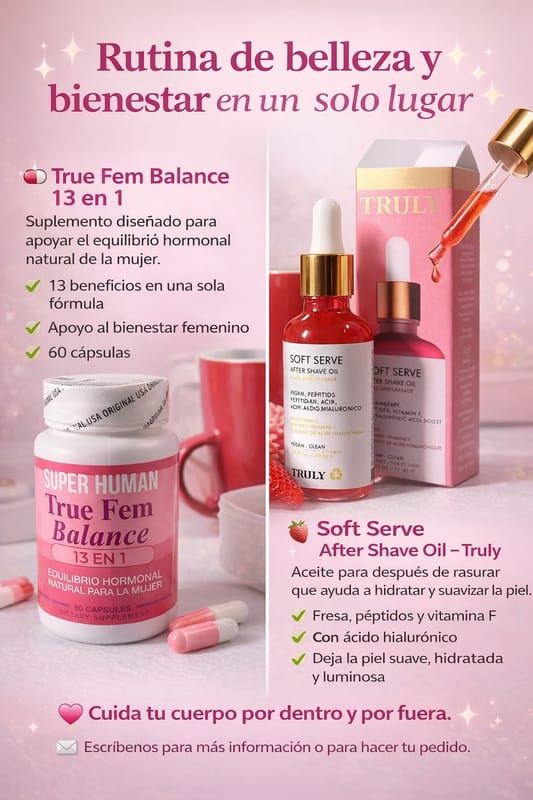 Combo Bienestar Femenino:  Suplemento Natural Que Regula El Equilibrio Hormonal De La Mujer con Aceite Truly Soft Sever + ENVÍO GRATIS 🚚