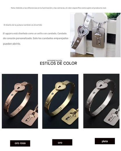 ❤️Lleva Tu Combo Pulsera Corazón Con Llave collar 😍+ ENVÍO GRATIS🚚